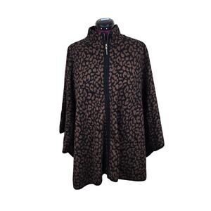 Women's Rafaella Cheetah Print Knit Sweater Full Zip Poncho | One Size